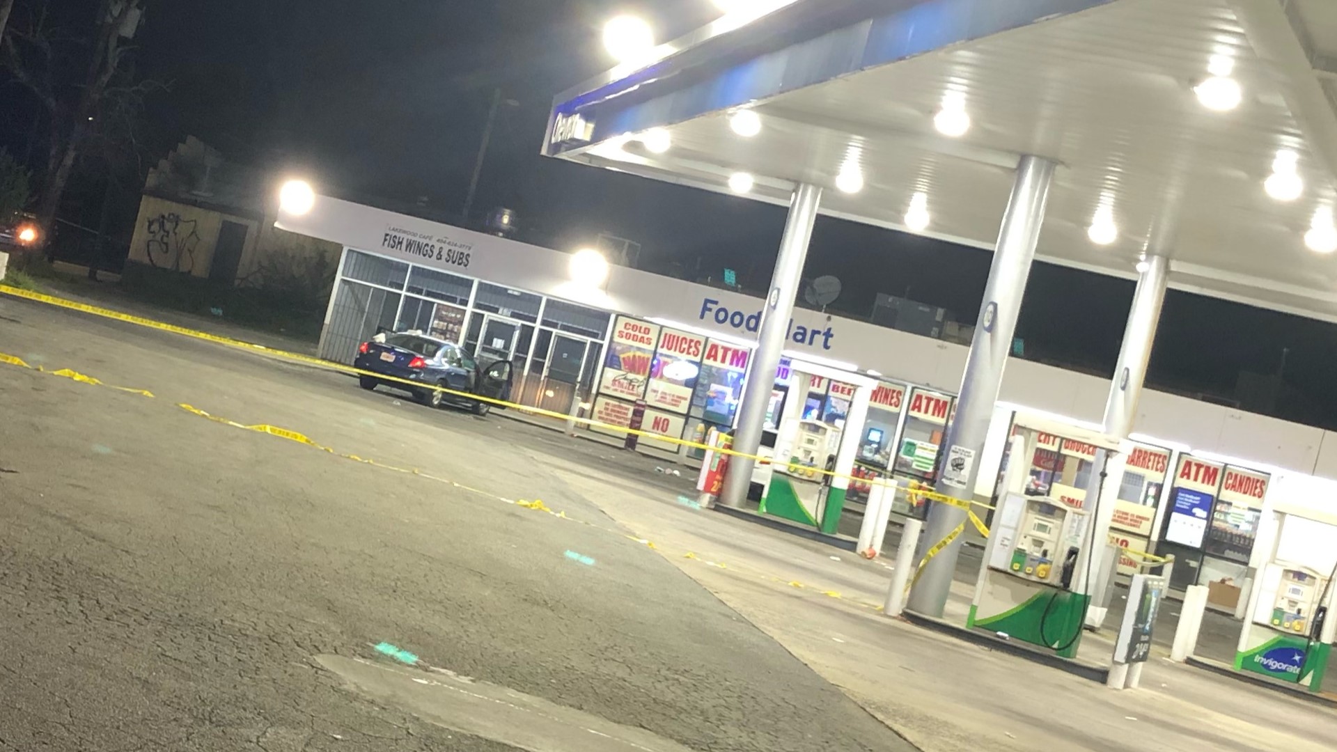 It happened at a Chevron. The woman was taken to the hospital.