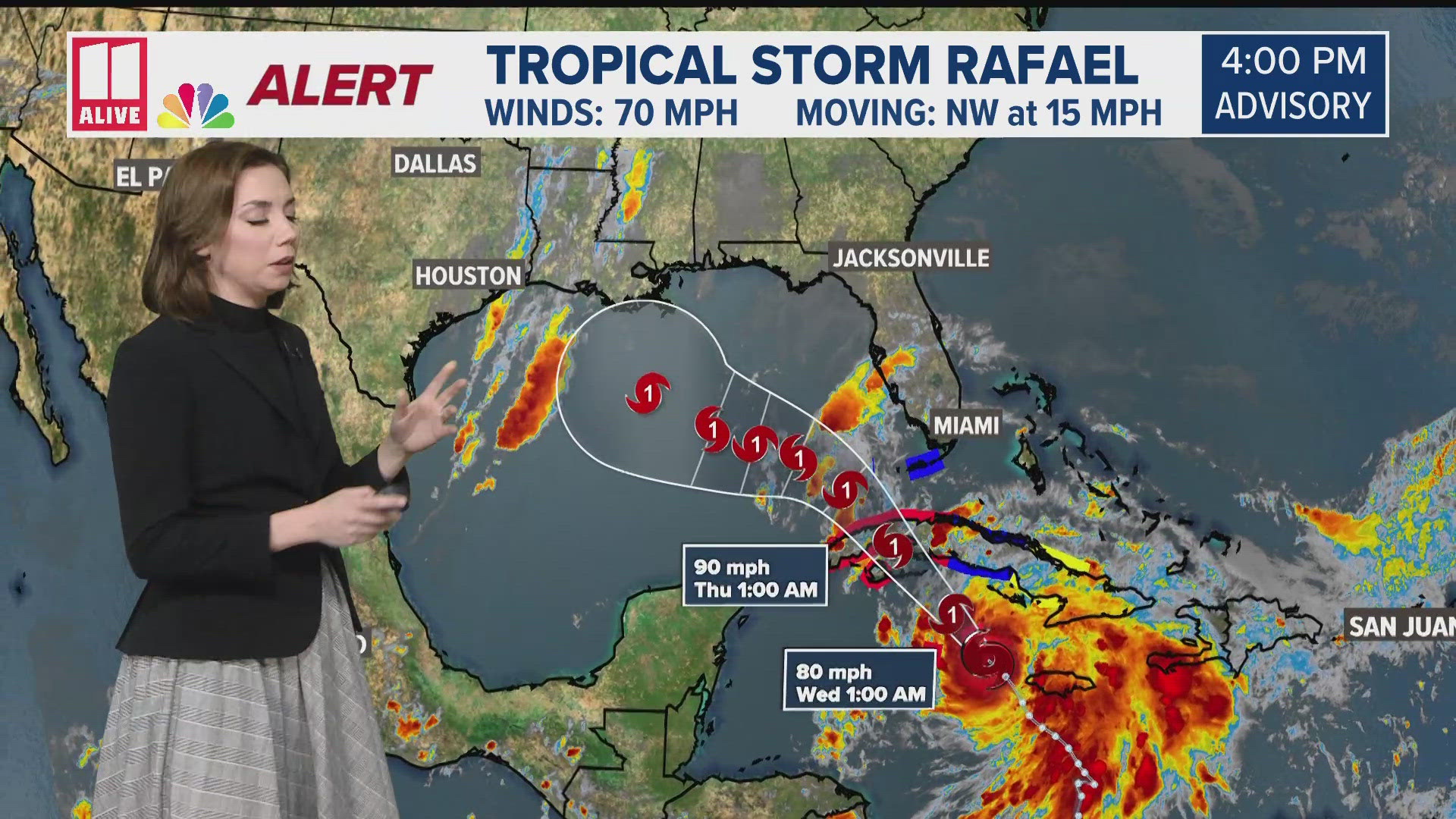 Rafael could become a hurricane before entering the Gulf of Mexico later this week.