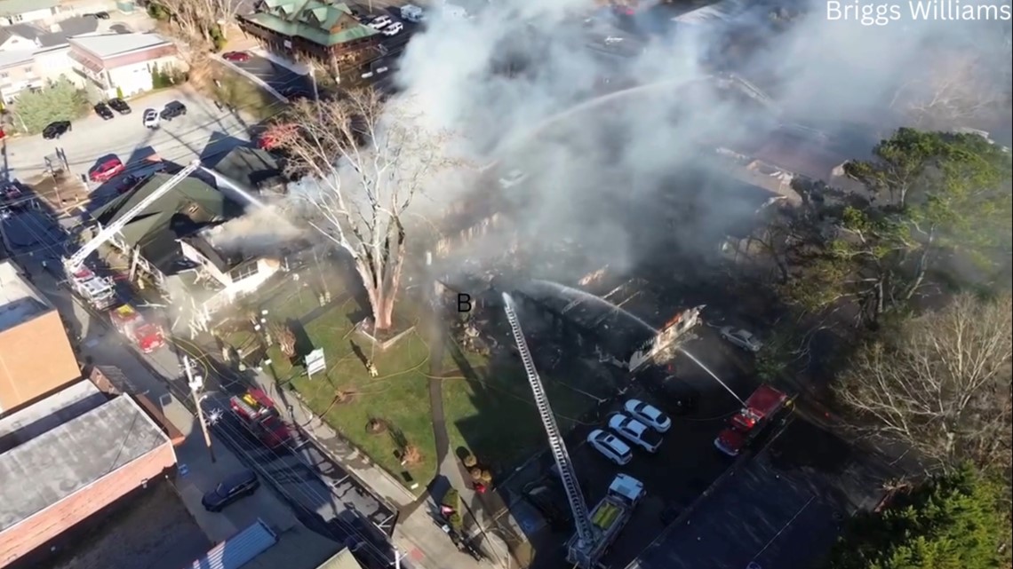 Fire rips through several businesses in Downtown Blue Ridge Aerials