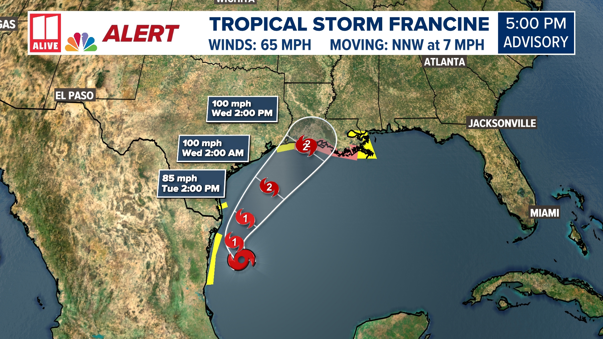 The system will move north and east. The remnants could impact Georgia.