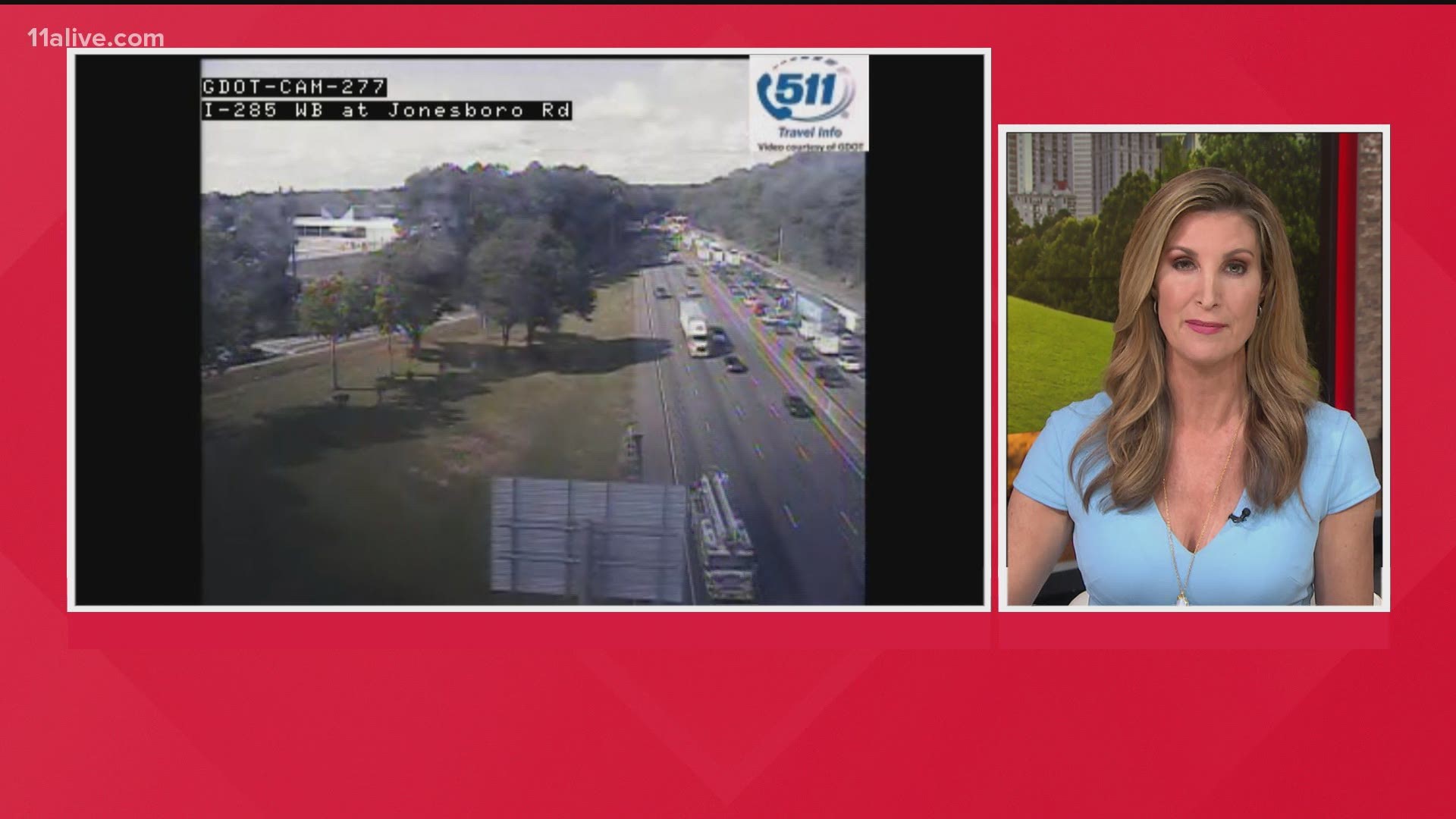We're following breaking news. There is an overturned 18-wheeler with people trapped near the DeKalb County line at I-285 Eastbound, near Jonesboro Road.