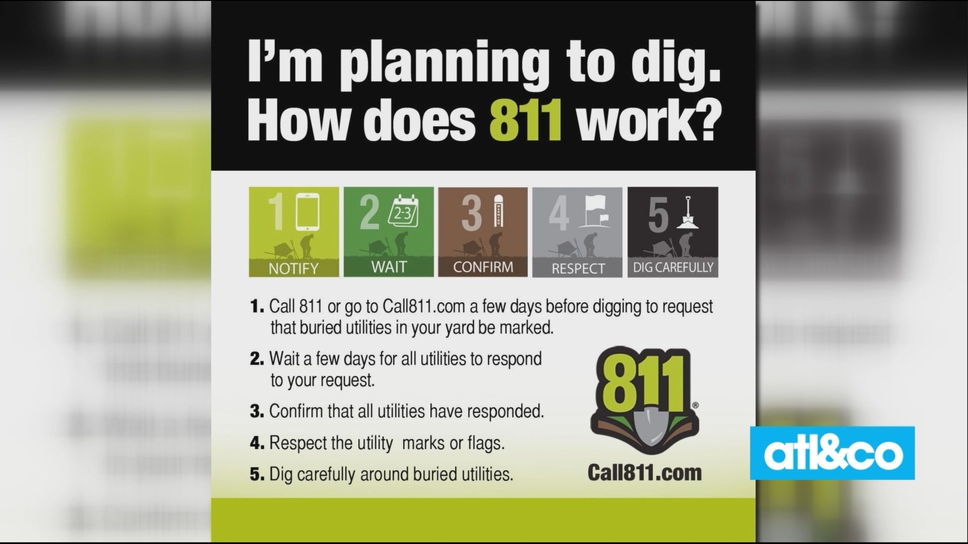 Call before you dig! Know what's below and avoid underground utilities when you contact Georgia 811 before digging.