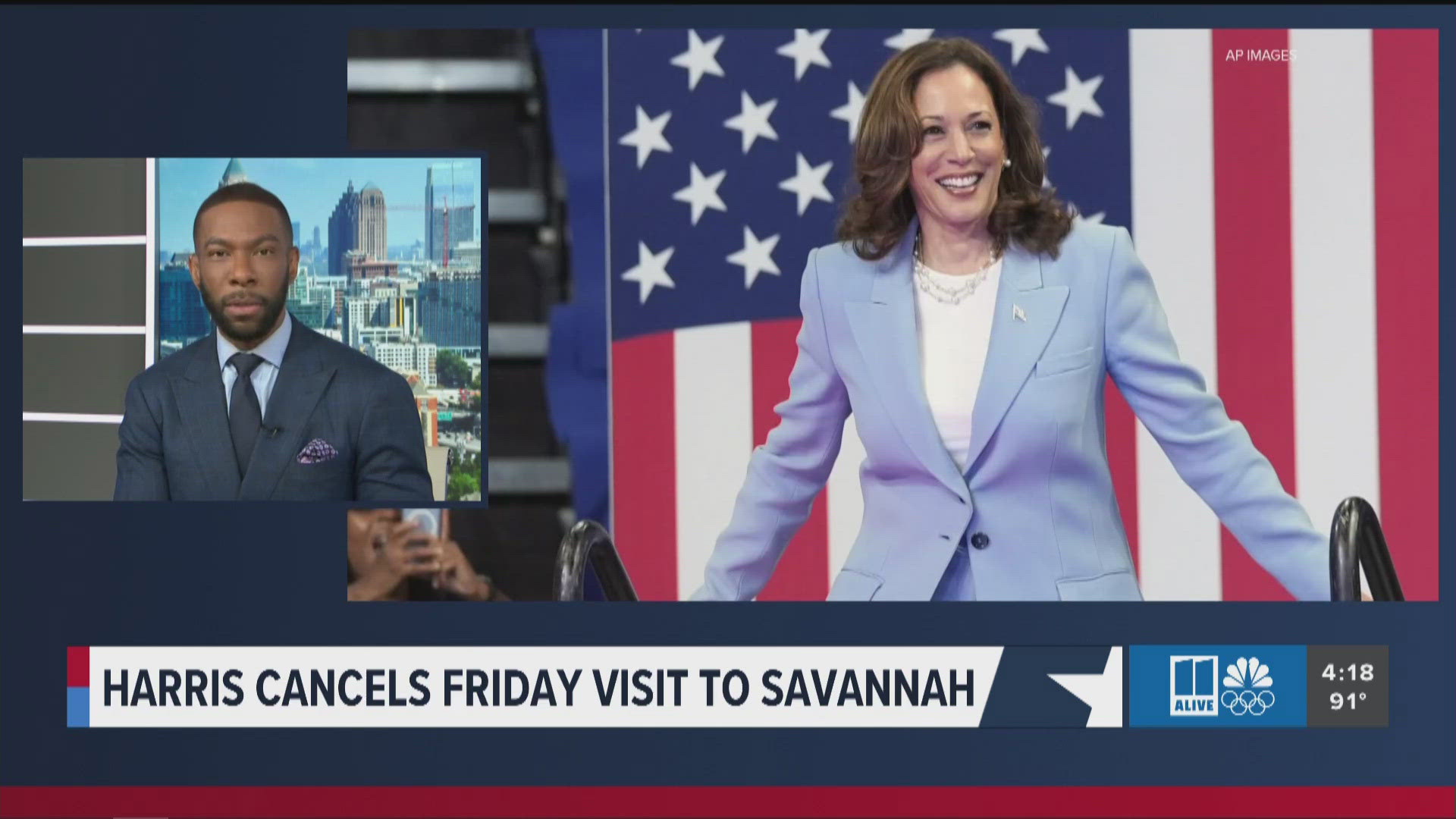 VP Harris postponed her campaign visit to Savannah with her to-be-named running mate due to Tropical Storm Debby.