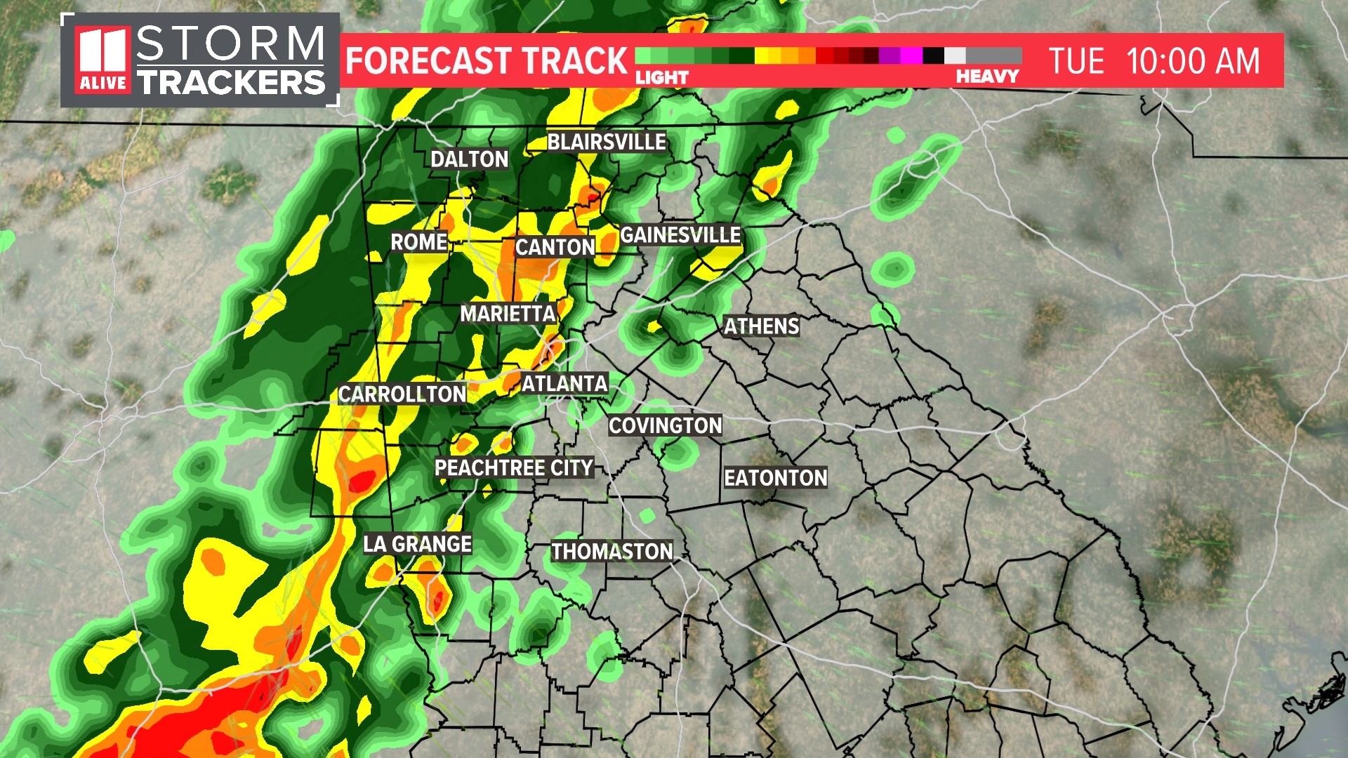 Atlanta weather timeline for rain Tuesday