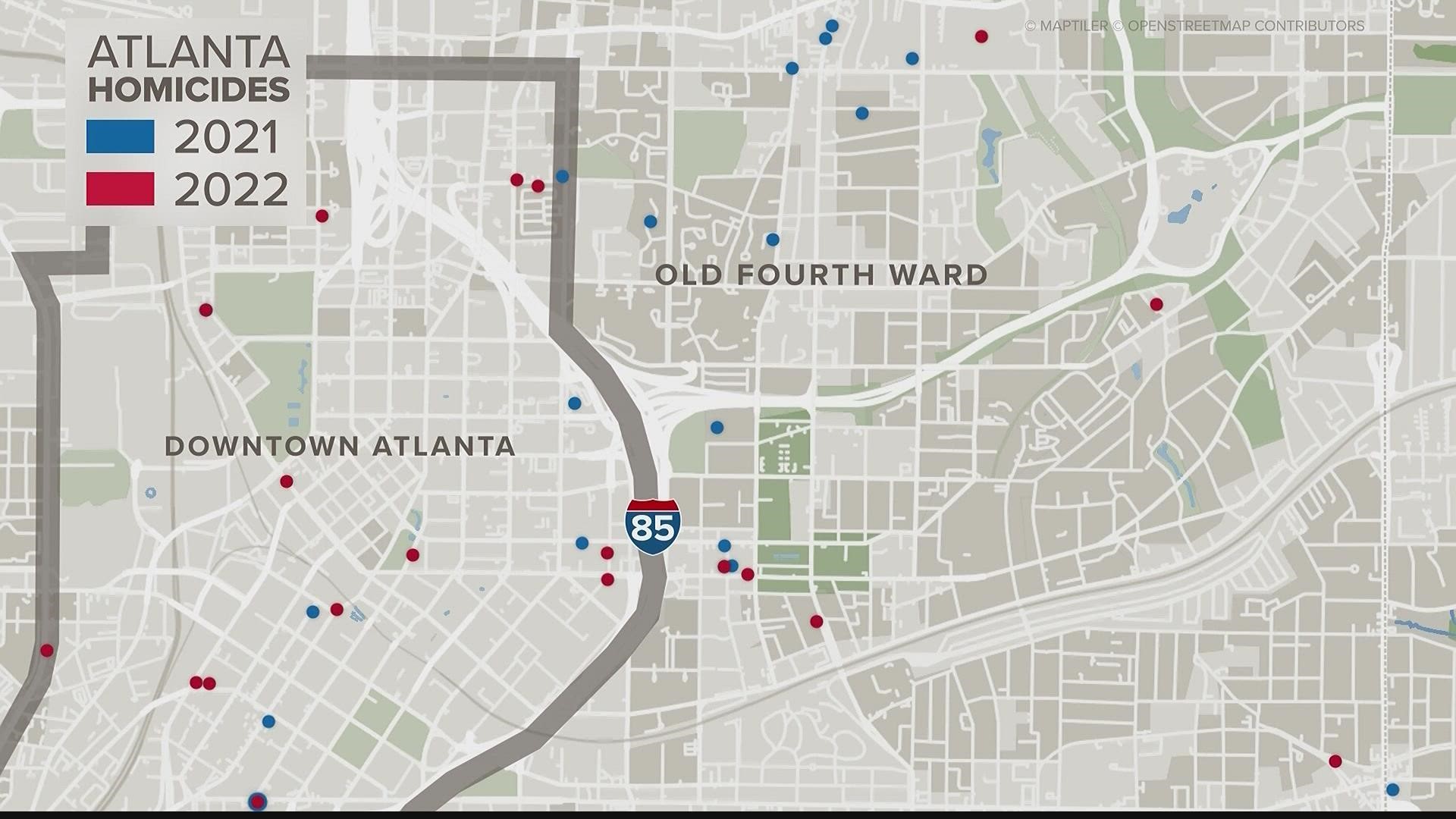 Atlanta's total number of reported homicides jumped 60% from 2019 to 2020 -- then again just slightly last year. In 2022, the city is outpacing last year's numbers.