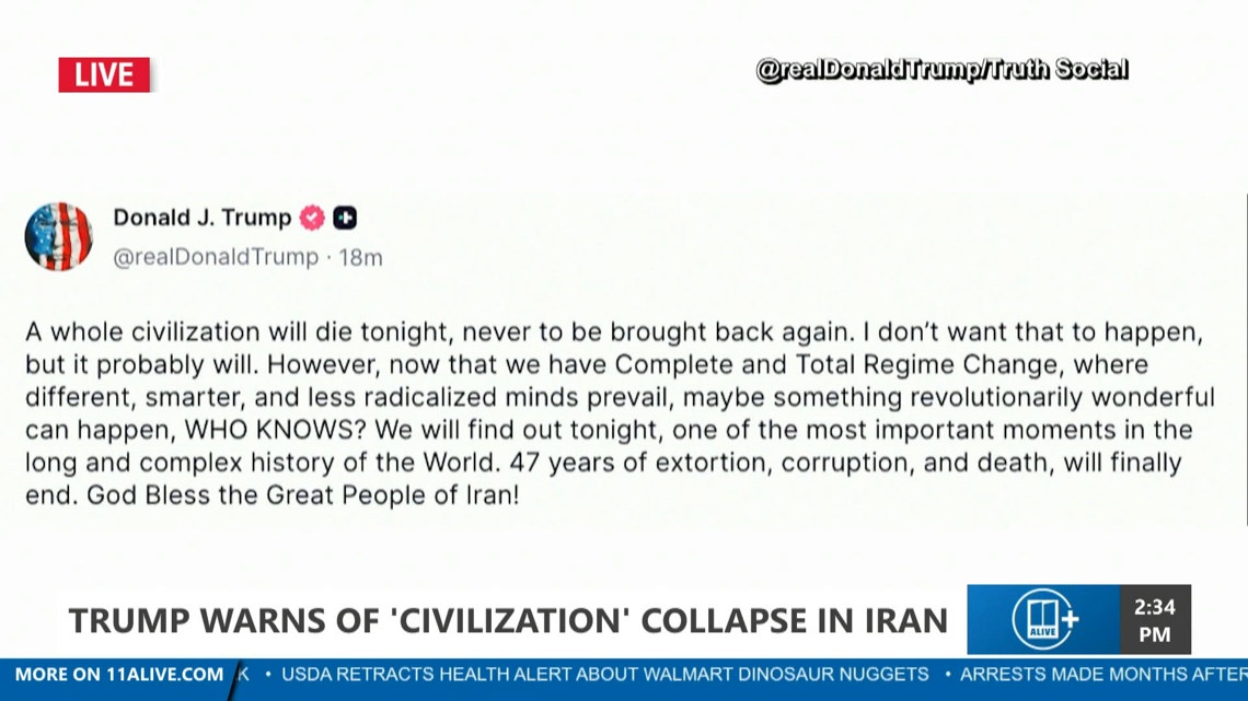 Trump warns of ‘civilization’ collapse as deadline nears | 11alive.com