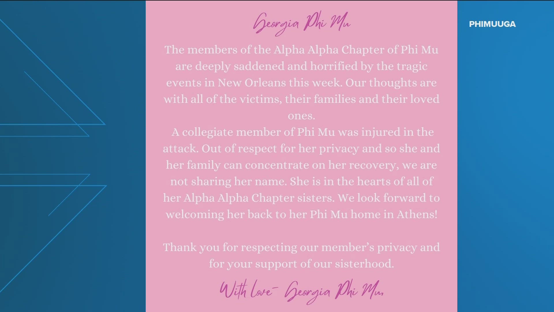 Sorority statement on UGA student injured in New Orleans terror attack