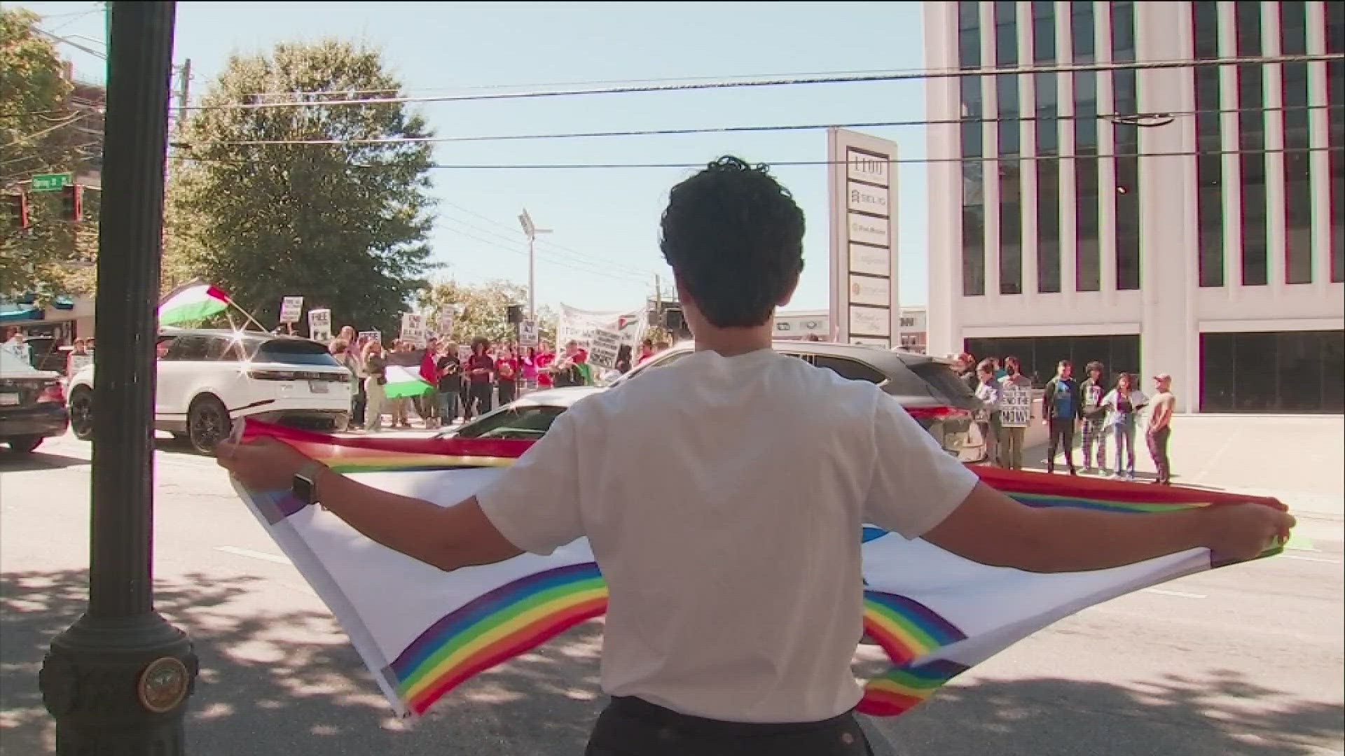 Groups gathered at a rally for the freedom of Palestine in Atlanta.