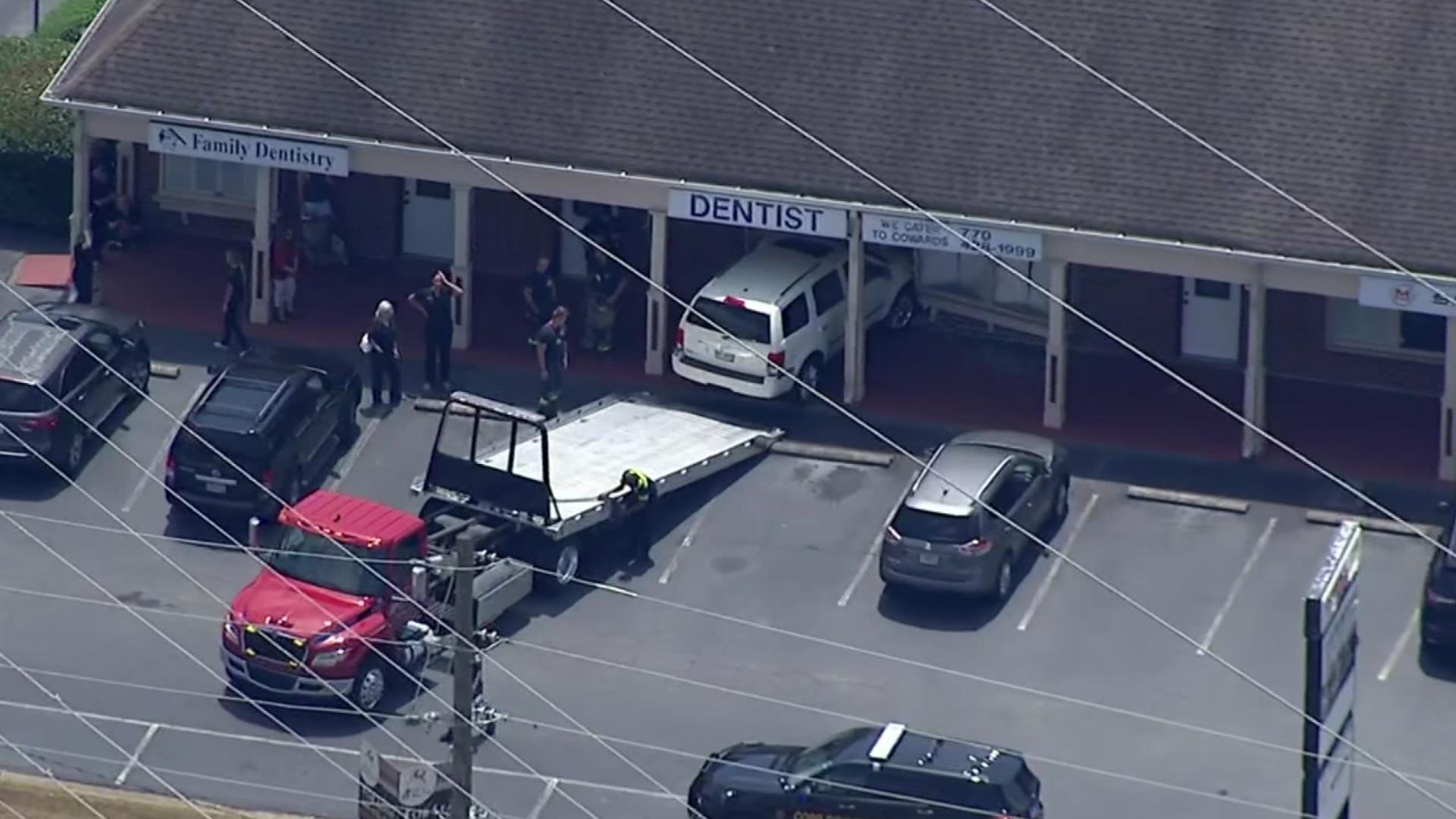 11Alive SkyTracker flew over the scene after a car crashed into a dentist's office along Villa Rica Way in Cobb County.