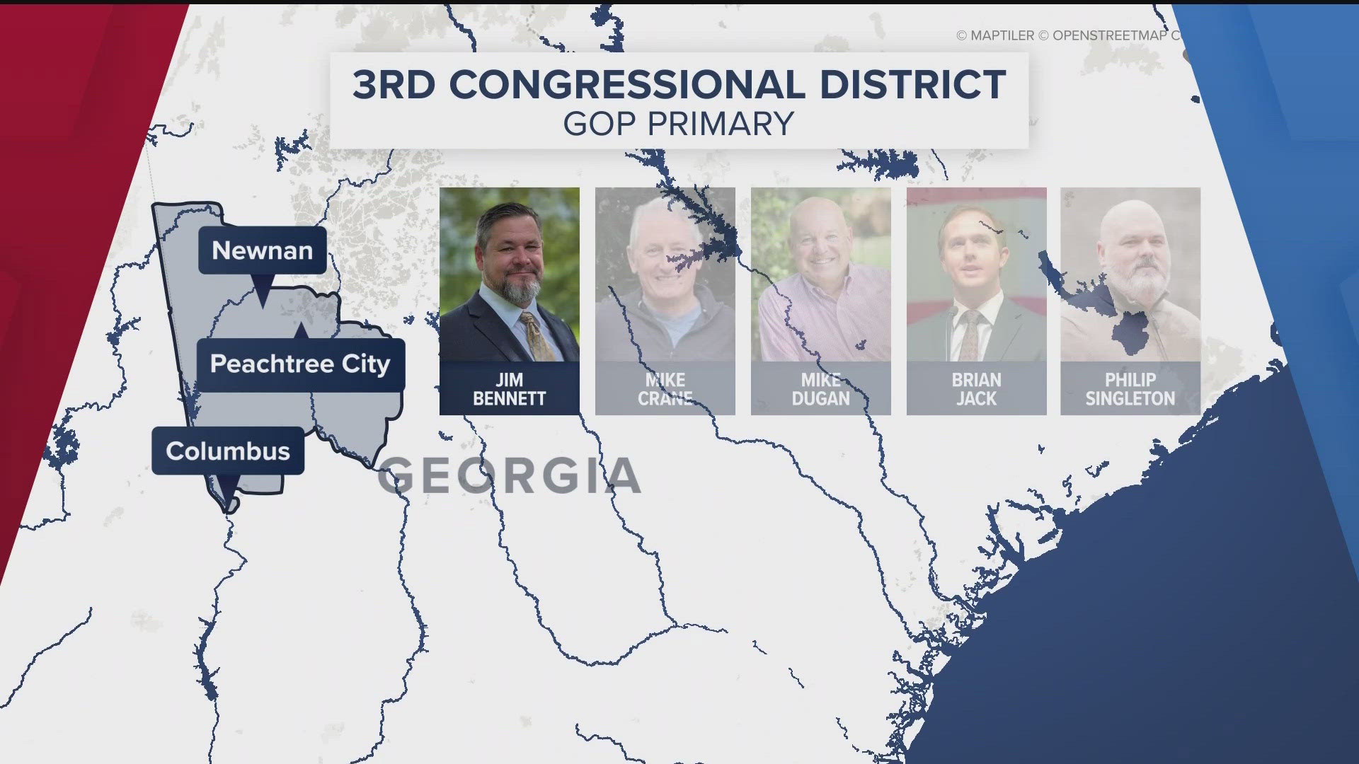 Five Republicans are vying to replace U.S. Rep. Drew Ferguson, who is retiring from Congress.