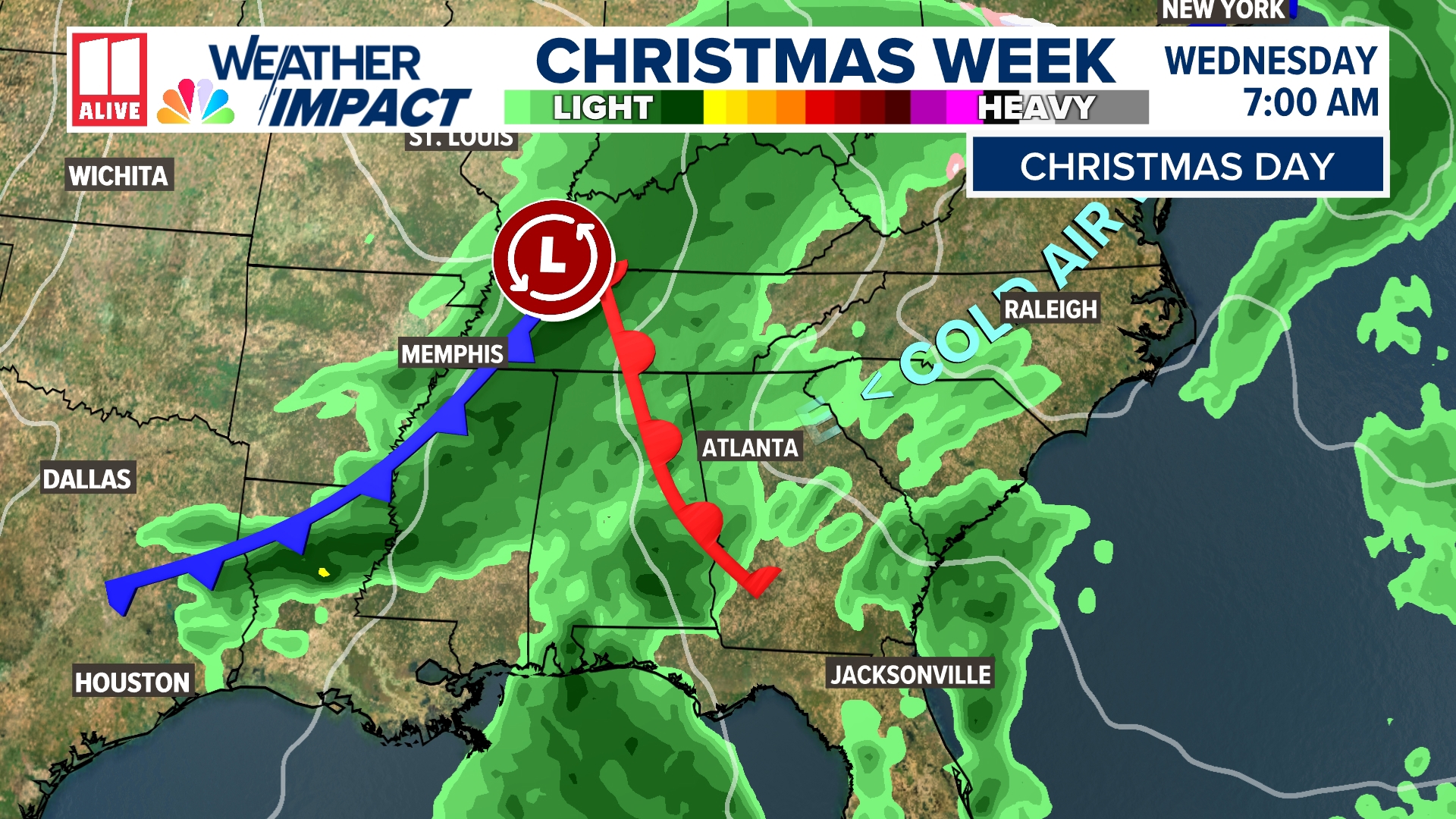 Christmas will be cool and wet with some rain showers across north Georgia