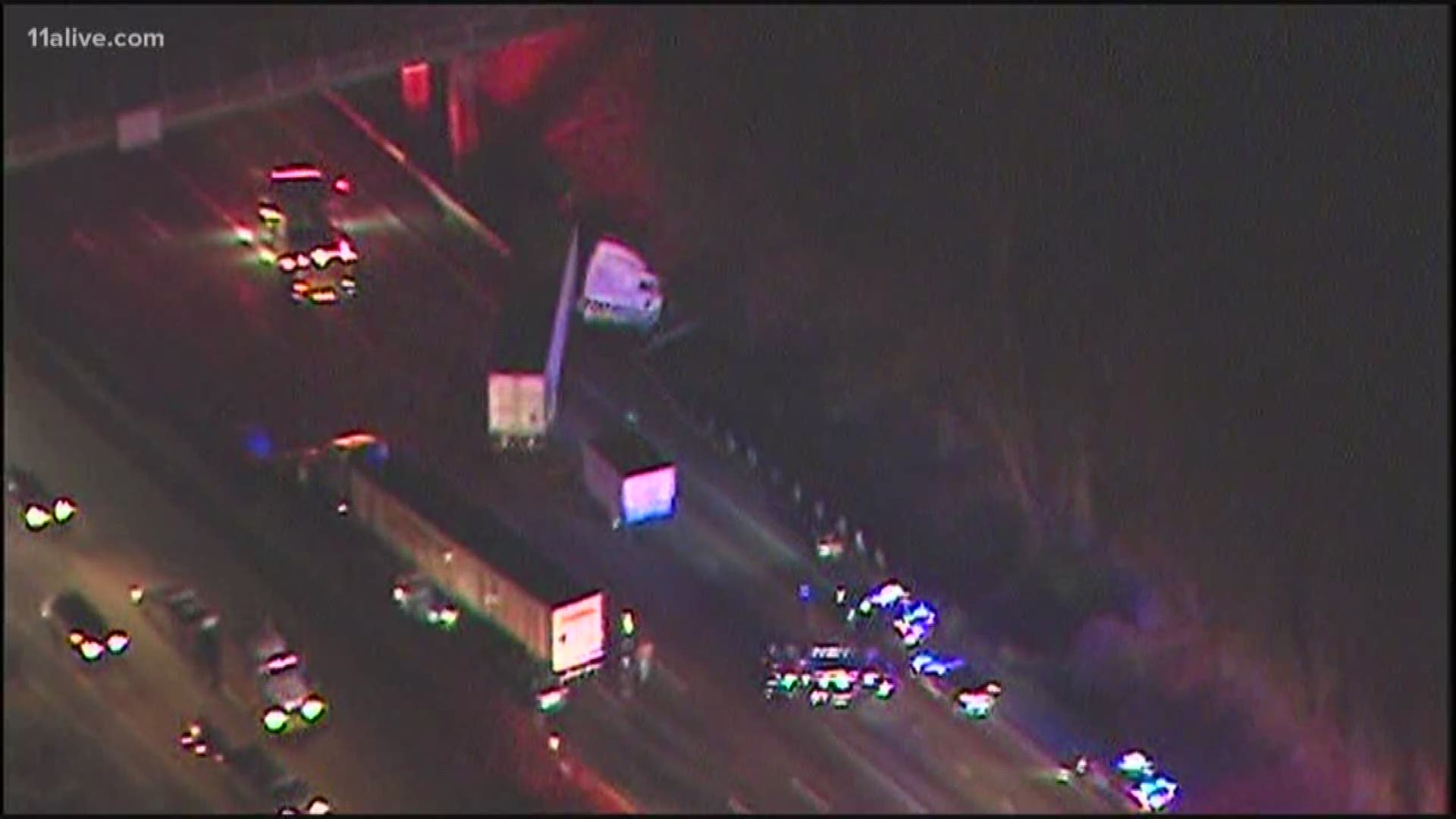 Five cars and two tractor trailers are involved in a wreck at I-20 EB right before 285 on the West Expressway.