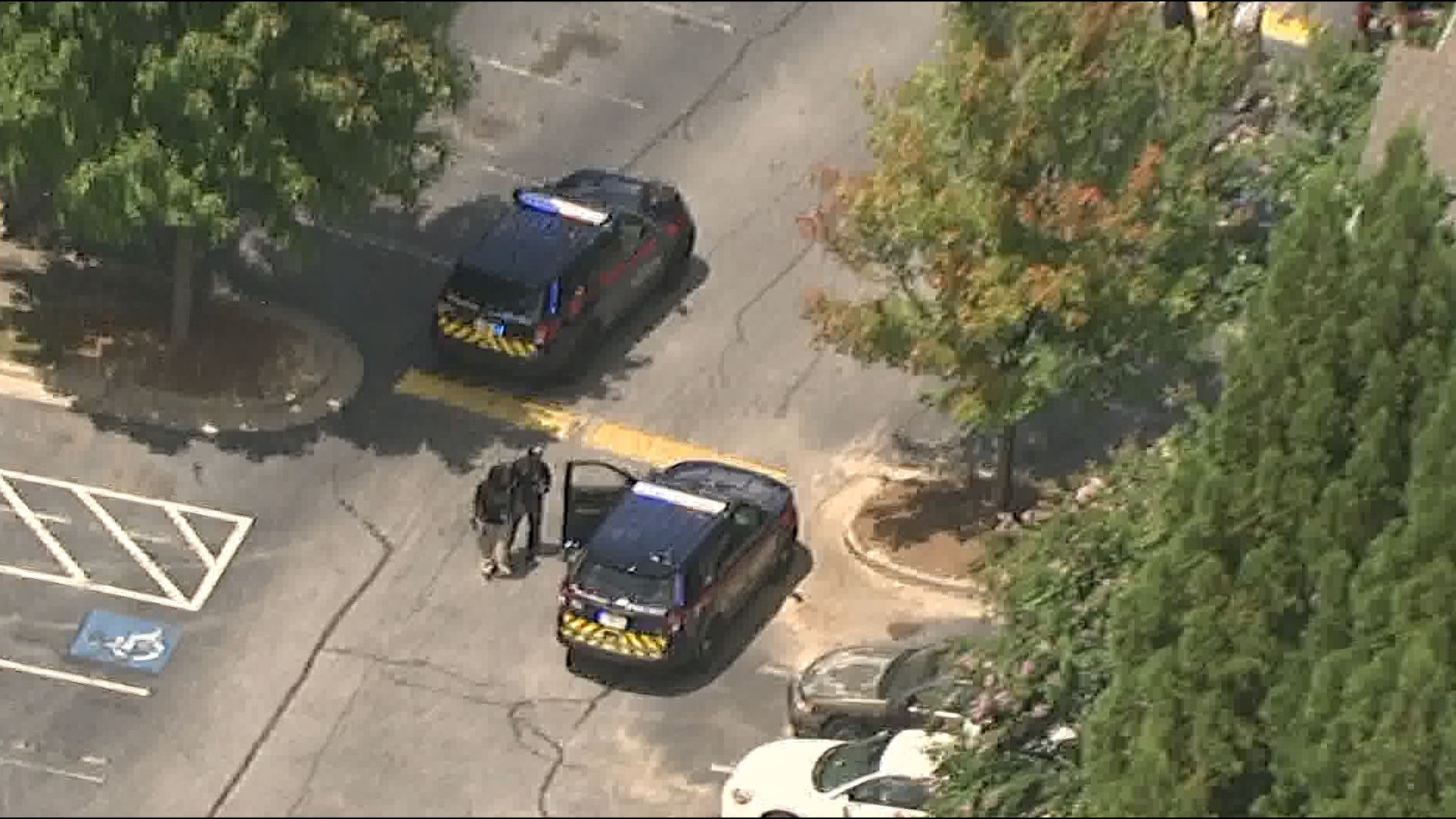 Atlanta Police roped off some of the parking lot with crime scene tape Thursday afternoon.